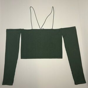 Zara Women’s Green Crop top long sleeve off shoulder